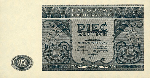 Banknoty polskie w latach 1919-2014 - 5zl1946a.jpg