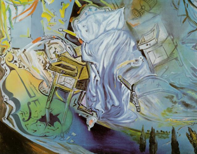 Salvador Dali - ponad 620 - 1983_16_Bed and Two Bedside Tables Ferociously Attacking a Cello last state, 1983.jpg