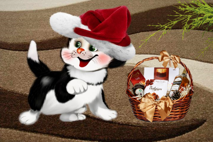 Tapety - Kot w kapeluszu  - seria - Tapeta  świąteczna.png