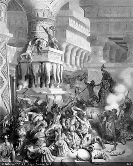 Grafiki Gustawa Dor do Biblii Jakuba Wujka - 145 Jonatan burzy świątynię Dagona 1 Machab. 10,84.jpg